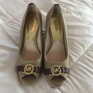 Michael Kors Gold emblem wedge shoes