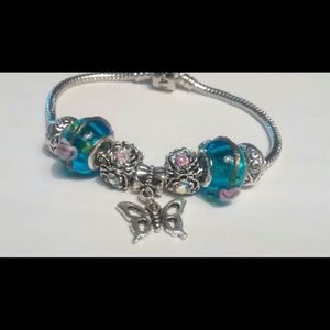 Sterling Silver Murano Beads with Butterfly