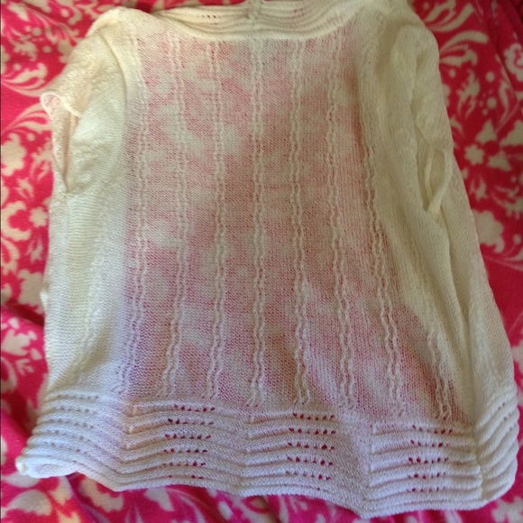 White knit short sleeve cardigan