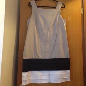 Tan dress with black and white accents