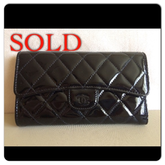 SOLD!!!! Chanel Classic patent tri-fold wallet.