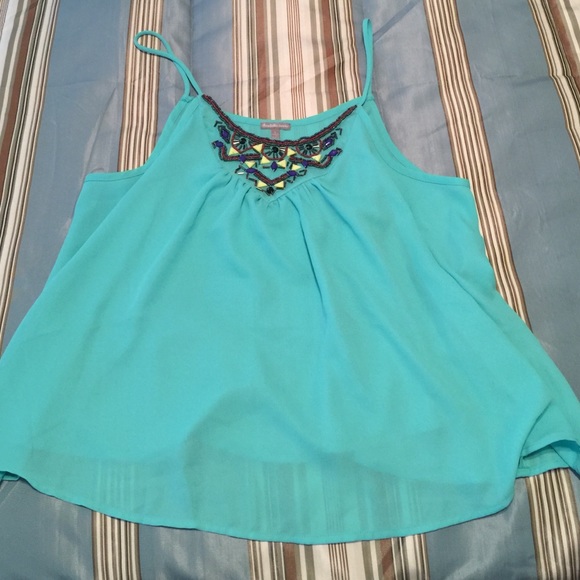 Turquoise embellished tank