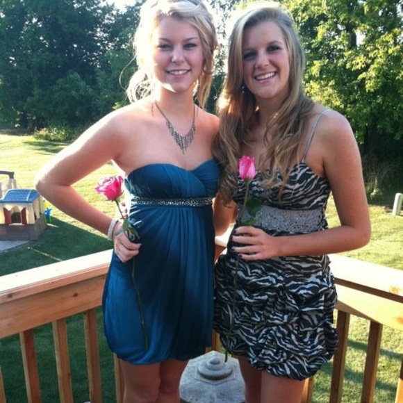 Teal homecoming/formal dress w silver accents