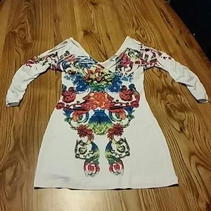 Body Central Cold Shoulder Double V Top