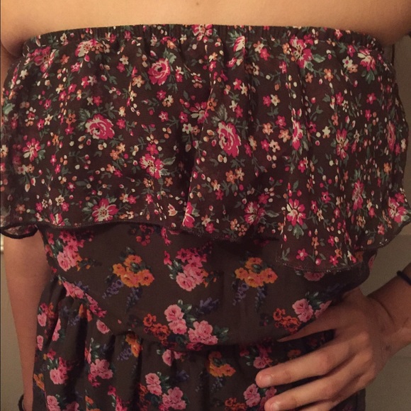 High Low Floral Strapless Dress - Picture 2 of 4