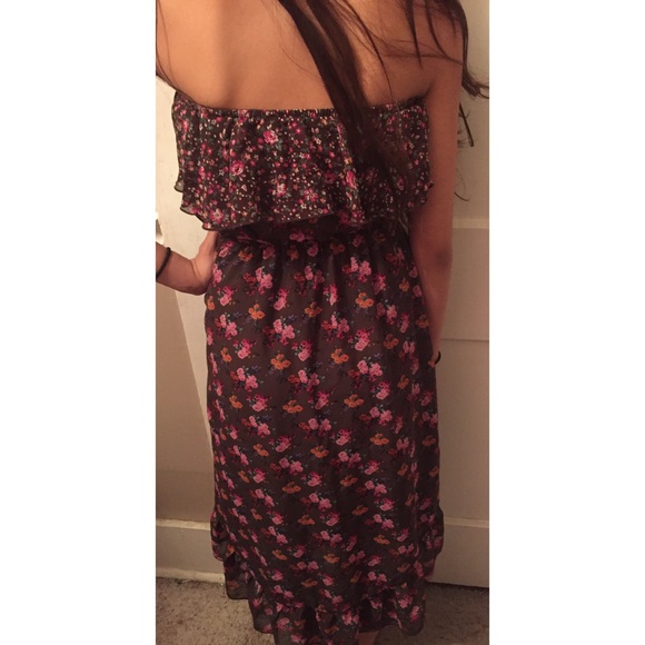 High Low Floral Strapless Dress - Picture 3 of 4
