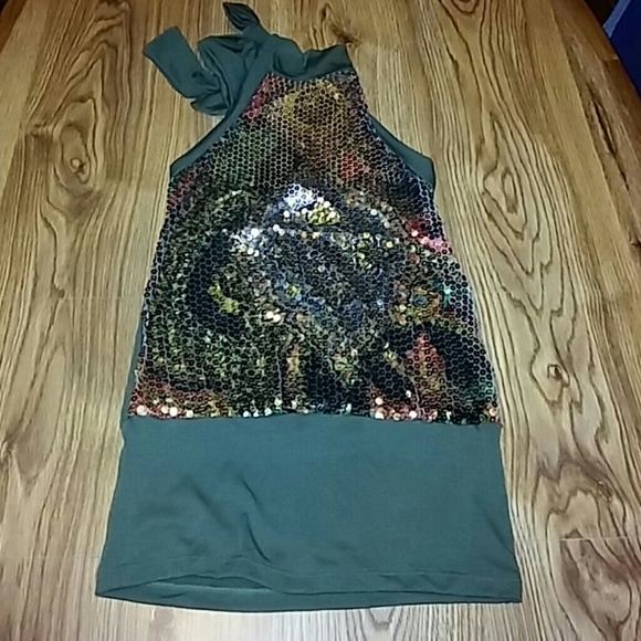 Tie Neck Sequin Halter Style Top
