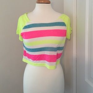 Pink, blue and yellow crop top