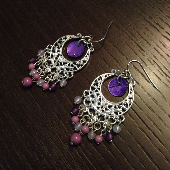 Purple and Silver Earrings - Picture 1 of 2