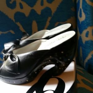 Spanish made Jeweled black bow tie clogs