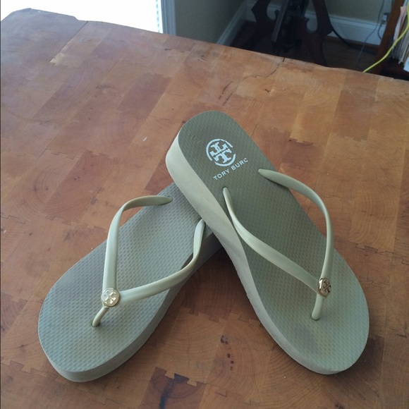 Tory Burch Wedge Tan Flip Flops