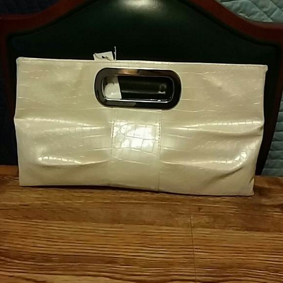 Off White Embossed Faux Clutch