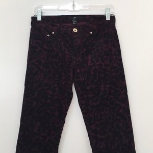 Purple Cheetah Velvet Slim Skinny Jeans