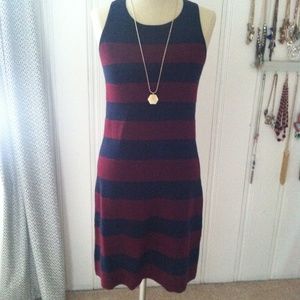 LOFT Navy and Red Striped Knit Dress
