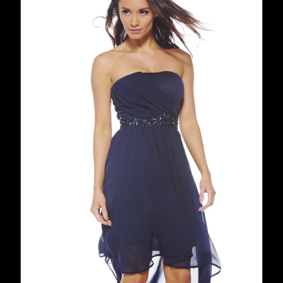 Chiffon Strapless Navy Dress