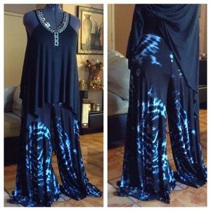 Black tie dye palazzos.