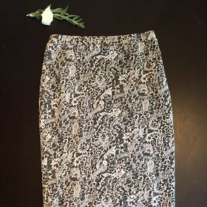 Charcoal grey and eggshell lace pencil skirt