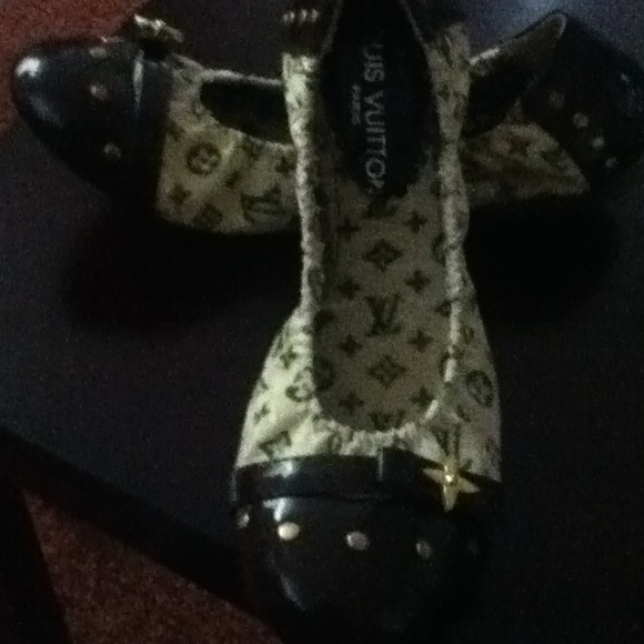 LV cream and brown flats