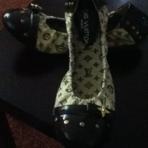 LV cream and brown flats