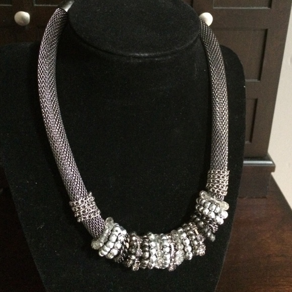 Rope necklace with  rhinestone rings