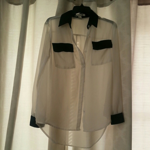 Sheer Black & White Button Up