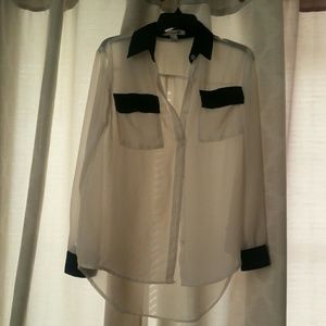Sheer Black & White Button Up