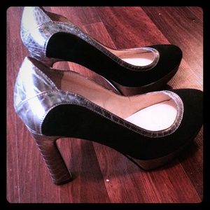 Audrey Brooke black and silver heels