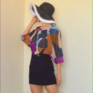 Ellen Tracy 100% Silk Oversized Blouse Geometric