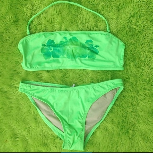 90s tropical neon two piece bikini set vintage vtg