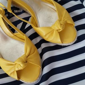 Mustard yellow peep toe wedge sandals