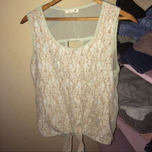 slightly cropped lace/ chiffon top