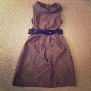 Brown Cowl Neck Dress with Belt