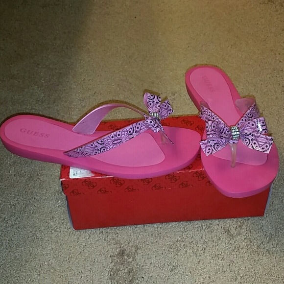GUESS pink and black bow sandal NEW