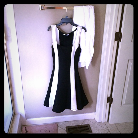 Black and white fit and flare dress