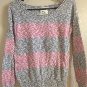 Pink and Gray Striped Sweater