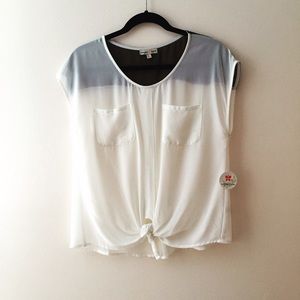 White/Navy Waist Tie Top