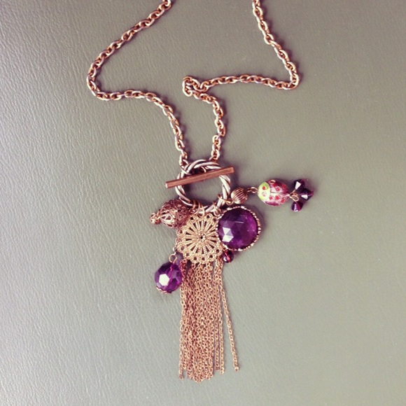 gold & purple vintage style bauble tassel necklace