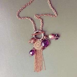 gold & purple vintage style bauble tassel necklace
