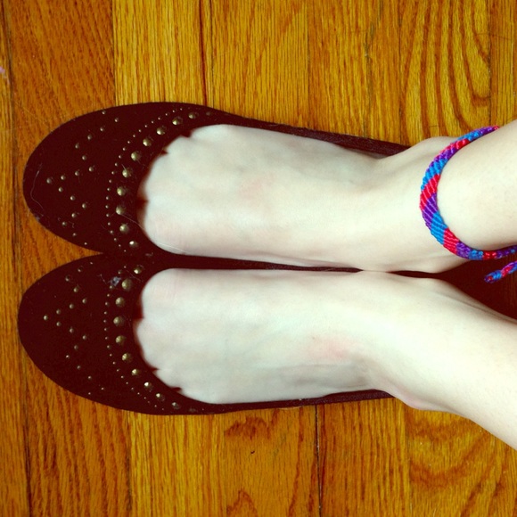 Black, gold studded flats
