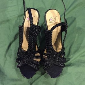 Black Woven Top Cork Wedge