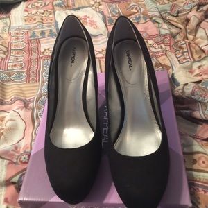 Black suede high heels size 10