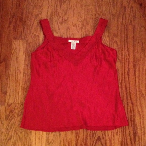 Nine West red 100% silk tank with lace trim