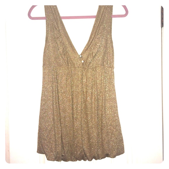 🎈REDUCED🎈Gold/Taupe Vneck bubble blouse