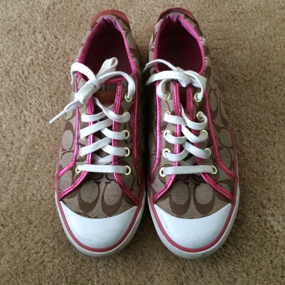 tan and pink coach sneakers