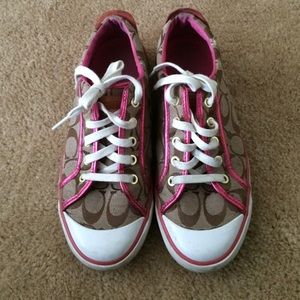 tan and pink coach sneakers