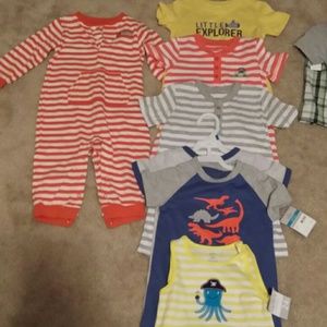 6 Carters 24mo boy short romper and 1 long sleeve