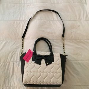 -SOLD- Betsy Johnson BM Winged Tote Bone & Black