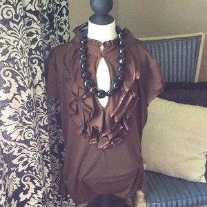 Brown Ruffle Keyhole Top