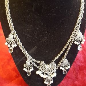 Silver 2 strand necklace with small pearls and rhi