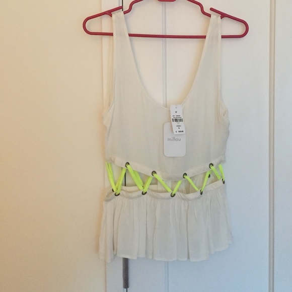 Millau Tops - LF Millau cream top with neon detailing